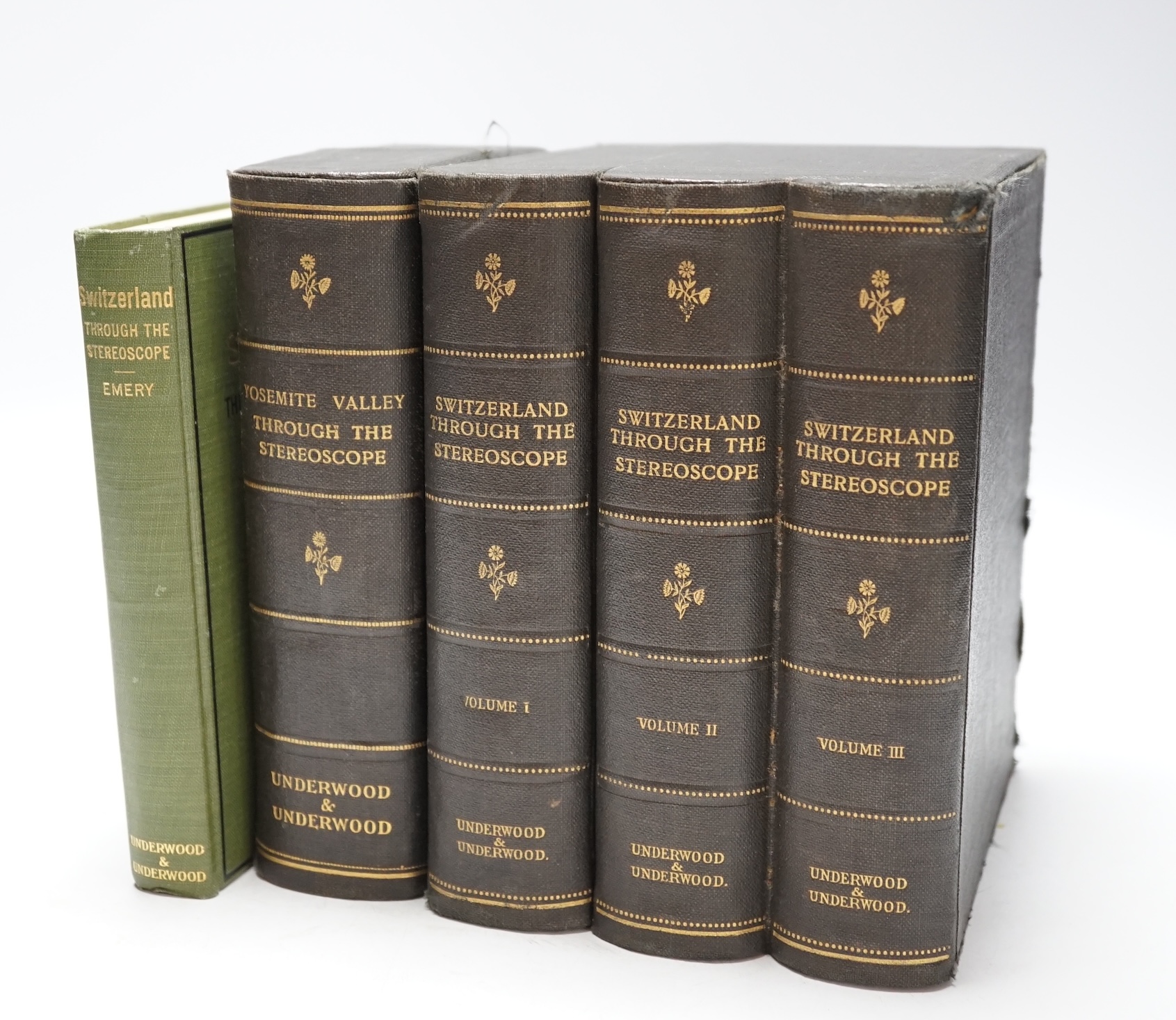 Two book boxed collections of Underwood & Underwood stereoscope cards, ‘Switzerland through the stereoscope’ (with booklet) and ‘Yosemite Valley the stereoscope’ with book